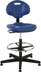 Bevco - 21 to 31" High Adjustable Height Swivel Stool - 27" Wide x 27" Deep, Polyurethane Seat, Blue - Americas Industrial Supply