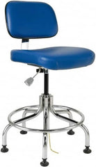 Bevco - 20 to 25" High Adjustable Height Swivel Stool - 22" Wide x 22" Deep, ESD Vinyl Seat, Blue - Americas Industrial Supply