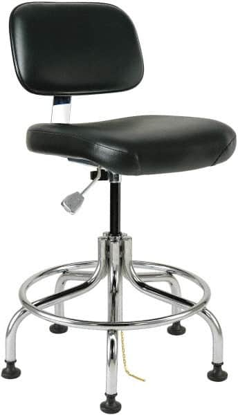 Bevco - 20 to 25" High Adjustable Height Swivel Stool - 27" Wide x 22" Deep, ESD Vinyl Seat, Black - Americas Industrial Supply