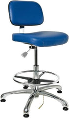 Bevco - 19 to 26-1/2" High Adjustable Height Swivel Stool - 27" Wide x 27" Deep, ESD Vinyl Seat, Blue - Americas Industrial Supply