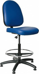 Bevco - 24 to 34" High Adjustable Height Swivel Stool - 27" Wide x 27" Deep, Vinyl Seat, Blue - Americas Industrial Supply