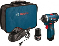 Bosch - 12 Volt 3/8" Chuck Pistol Grip Handle Cordless Drill - 0-400 & 0-1400 RPM, Reversible, 2 Lithium-Ion Batteries Included - Americas Industrial Supply