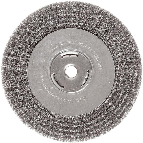 ‎Vortec Pro 4″ Narrow Face Crimped Wire Wheel, .014″ Steel Fill, 5/8″-11 UNC Nut, Retail Pack - Americas Industrial Supply