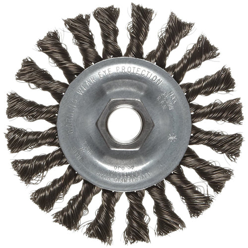 Vortec Pro 4″ Knot Wire Wheel, Standard Twist, .014″ Steel Fill, M14 × 2.0 Nut, Retail Pack - Americas Industrial Supply