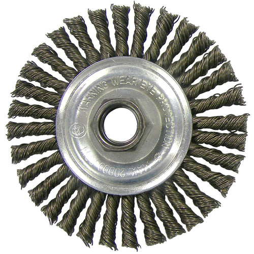 ‎Vortec Pro 4″ Knot Wire Wheel, Standard Twist, .014″, 1/2″-3/8″ Arbor Hole, Retail Pack - Americas Industrial Supply