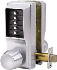 Kaba Access - 1-3/4 to 2-1/4" Door Thickness, Satin Chrome Pushbutton Knob Lockset - 2-3/4" Back Set, 1 Code, Zamak3, Nonkey Override Cylinder - Americas Industrial Supply