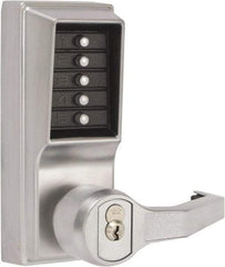 Kaba Access - Combination Entry Lever Lockset with Key Override - 2-3/4" Back Set, No Cylinder, Zamak3, Satin Chrome Finish - Americas Industrial Supply