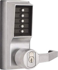 Kaba Access - Combination Entry Lever Lockset with Key Override - 2-3/4" Back Set, No Cylinder, Zamak3, Satin Chrome Finish - Americas Industrial Supply