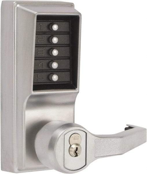 Kaba Access - Combination Entry Lever Lockset with Key Override - 2-3/4" Back Set, Nonkey Override Cylinder, Zamak3, Satin Chrome Finish - Americas Industrial Supply