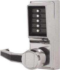 Kaba Access - Combination Entry Lever Lockset - 2-3/4" Back Set, Nonkey Override Cylinder, Zamak3, Satin Chrome Finish - Americas Industrial Supply