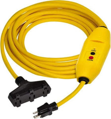 Tower - 3 Outlets, 125 Volt, 15 Amp, Yellow, GFCI and Triple Tap Cord Set - 5-15P, 5-15R NEMA Configuration, 25 Ft. Long, cUL Listed, OSHA, UL File E174279 - Americas Industrial Supply