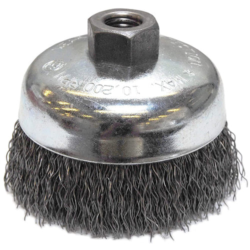 ‎Vortec Pro 4″ Crimped Wire Cup Brush, .020″ Steel Fill, 5/8″-11 UNC Nut, Retail Pack - Americas Industrial Supply