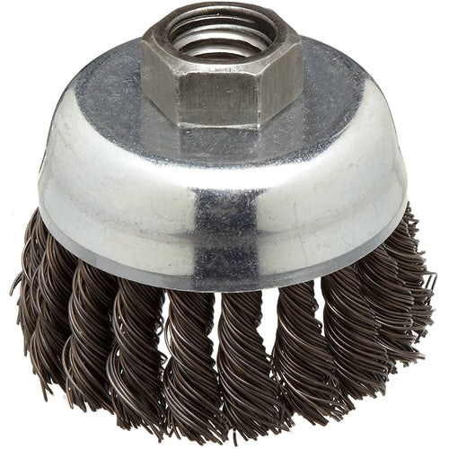 ‎Vortec Pro 2-3/4″ Knot Wire Cup Brush, .020″ Steel Fill, 5/8″-11 UNC Nut, Retail Pack - Americas Industrial Supply