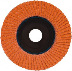Norton - 36 Grit, 7" Disc Diam, 7/8" Center Hole, Type 27 Ceramic Alumina Flap Disc - 8,600 Max RPM, Plastic Backing, Arbor Attaching System, Coated - Americas Industrial Supply