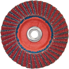 Norton - 120 Grit, 7" Disc Diam, 5/8-11 Center Hole, Type 27 Ceramic Alumina Flap Disc - 8,600 Max RPM, Plastic Backing, Arbor Attaching System, Coated - Americas Industrial Supply