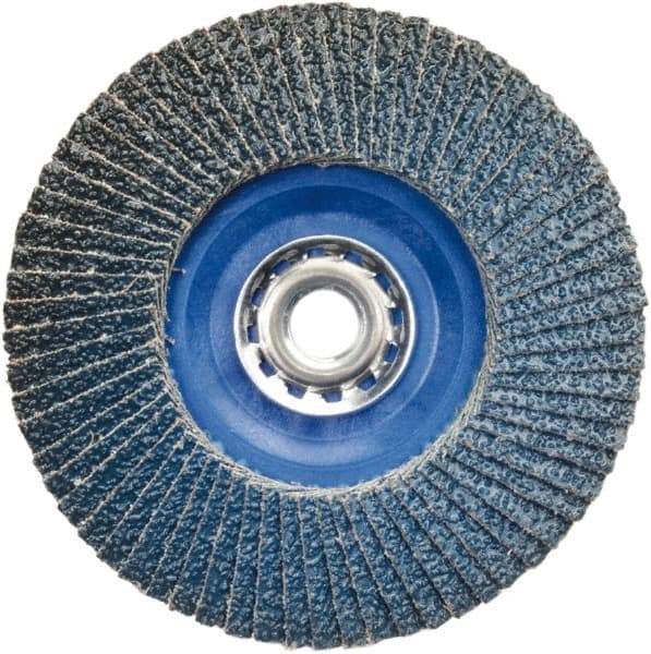Norton - 36 Grit, 5" Disc Diam, 5/8-11 Center Hole, Type 27 Zirconia Alumina Flap Disc - 12,000 Max RPM, Plastic Backing, Arbor Attaching System, Coated - Americas Industrial Supply