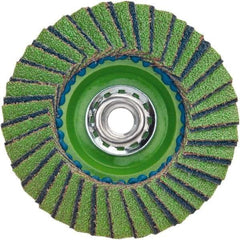Norton - 36 Grit, 4-1/2" Disc Diam, 5/8-11 Center Hole, Type 27 Aluminum Oxide Flap Disc - 13,300 Max RPM, Plastic Backing, Coated - Americas Industrial Supply