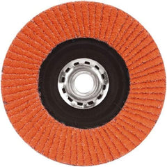 Norton - 40 Grit, 5" Disc Diam, 5/8-11 Center Hole, Type 27 Ceramic Alumina Flap Disc - 12,000 Max RPM, Plastic Backing, Arbor Attaching System, Coated - Americas Industrial Supply