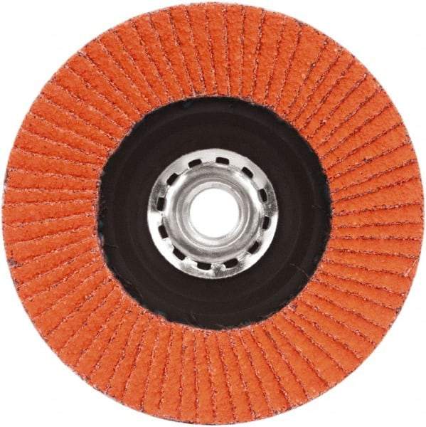 Norton - 120 Grit, 5" Disc Diam, 5/8-11 Center Hole, Type 27 Ceramic Alumina Flap Disc - 12,000 Max RPM, Plastic Backing, Arbor Attaching System, Coated - Americas Industrial Supply