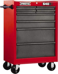 Proto - 8 Drawer Steel Tool Roller Cabinet - 27" Wide x 42" High x 18" Deep, Ball Bearing Drawer Slides, Safety Red/Gray - Americas Industrial Supply