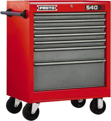 Proto - 7 Drawer Steel Tool Roller Cabinet - 27" Wide x 35" High x 18" Deep, Ball Bearing Drawer Slides, Safety Red/Gray - Americas Industrial Supply