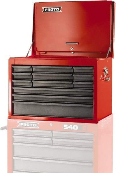 Proto - 12 Drawer Top Tool Chest - 27" Wide x 18" Deep x 19" High, Steel, Safety Red/Gray - Americas Industrial Supply