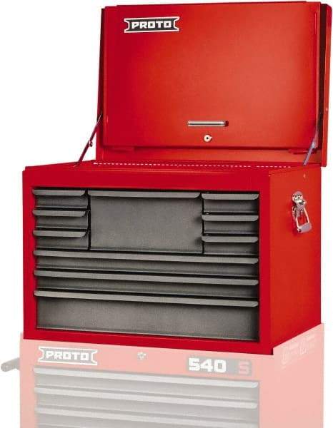 Proto - 10 Drawer Top Tool Chest - 27" Wide x 18" Deep x 19" High, Steel, Safety Red/Gray - Americas Industrial Supply