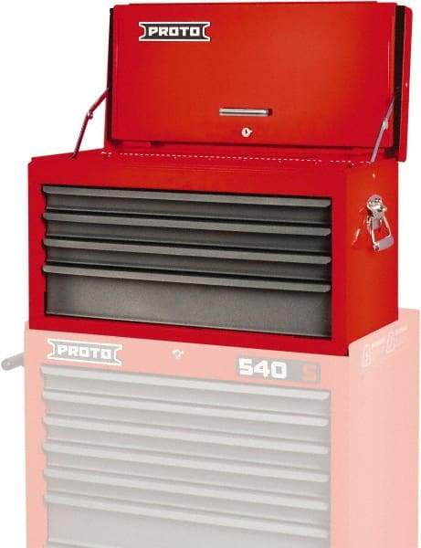 Proto - 4 Drawer Top Tool Chest - 27" Wide x 12" Deep x 15" High, Steel, Safety Red/Gray - Americas Industrial Supply