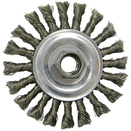 ‎Vortec Pro 4″ Knot Wire Wheel, Cable Twist, .020″ Steel Fill, 5/8″-11 UNC Nut, Retail Pack - Americas Industrial Supply