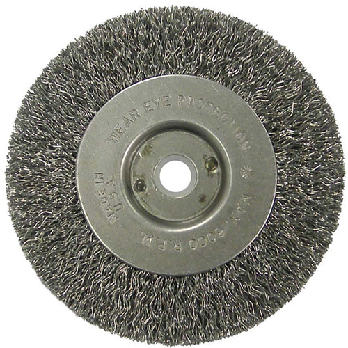 ‎Vortec Pro 4″ Crimped Wire Wheel, .014″ Steel Fill, Narrow Face, 1/2″-3/8″ Arbor Hole, Retail Pack - Americas Industrial Supply