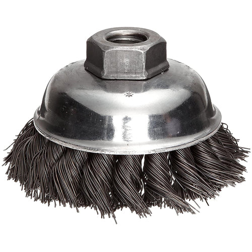 ‎Vortec Pro 3-1/2″ Crimped Wire Cup Brush, .014″ Steel Fill, 5/8″-11 UNC Nut, Retail Pack - Americas Industrial Supply