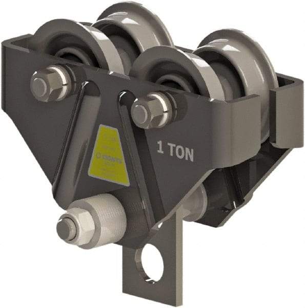CIGNYS - 1 Ton Capacity Plain Adjustable Trolley - 3" to 5-1/4" Flange Width, 4" Wheel Diam, 5" to 12" I-Beam, 36" Min Radius - Americas Industrial Supply