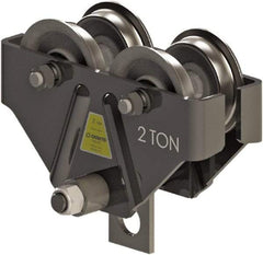 CIGNYS - 2 Ton Capacity Plain Adjustable Trolley - 3-1/2" to 6" Flange Width, 4-7/8" Wheel Diam, 6" to 18" I-Beam, 48" Min Radius - Americas Industrial Supply