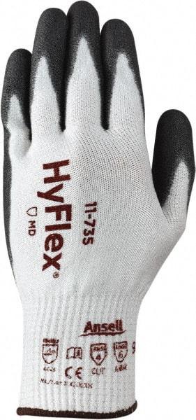 Ansell - Size L (9), ANSI Cut Lvl 4, Abrasion Lvl 6, Polyurethane Coated Cut Resistant Gloves - 10" Long, Palm & Fingertips Coated, Intercept Technology Yarn Lining, Knit Wrist, White/Gray, Paired - Americas Industrial Supply