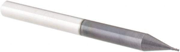 Accupro - 1/64", 1/32" LOC, 1/8" Shank Diam, 1-1/2" OAL, 4 Flute, Solid Carbide Square End Mill - Single End, AlTiN Finish, Spiral Flute, 30° Helix, Centercutting, Right Hand Cut, Right Hand Flute - Americas Industrial Supply