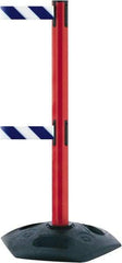Tensator - 38" High, 2-1/2" Pole Diam, 4 Way Stanchion - 19" Base Diam, Octagon Recycled Rubber Base, Red Plastic Post, 7-1/2' x 2" Tape, Dual Line Tape, For Outdoor Use - Americas Industrial Supply