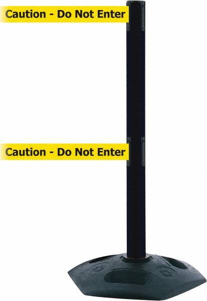 Tensator - 38" High, 2-1/2" Pole Diam, 4 Way Stanchion - 19" Base Diam, Octagon Recycled Rubber Base, Black Plastic Post, 7-1/2' x 2" Tape, Dual Line Tape, For Outdoor Use - Americas Industrial Supply