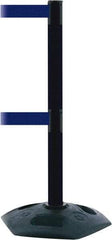 Tensator - 38" High, 2-1/2" Pole Diam, 4 Way Stanchion - 19" Base Diam, Octagon Recycled Rubber Base, Black Plastic Post, 7-1/2' x 2" Tape, Dual Line Tape, For Outdoor Use - Americas Industrial Supply