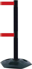 Tensator - 38" High, 2-1/2" Pole Diam, 4 Way Stanchion - 19" Base Diam, Octagon Recycled Rubber Base, Black Plastic Post, 7-1/2' x 2" Tape, Dual Line Tape, For Outdoor Use - Americas Industrial Supply