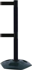 Tensator - 38" High, 2-1/2" Pole Diam, 4 Way Stanchion - 19" Base Diam, Octagon Recycled Rubber Base, Black Plastic Post, 7-1/2' x 2" Tape, Dual Line Tape, For Outdoor Use - Americas Industrial Supply
