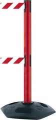 Tensator - 38" High, 2-1/2" Pole Diam, 4 Way Stanchion - 19" Base Diam, Octagon Recycled Rubber Base, Red Plastic Post, 13' x 2" Tape, Dual Line Tape, For Outdoor Use - Americas Industrial Supply