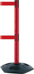 Tensator - 38" High, 2-1/2" Pole Diam, 4 Way Stanchion - 19" Base Diam, Octagon Recycled Rubber Base, Red Plastic Post, 13' x 2" Tape, Dual Line Tape, For Outdoor Use - Americas Industrial Supply