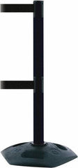 Tensator - 38" High, 2-1/2" Pole Diam, 4 Way Stanchion - 19" Base Diam, Octagon Recycled Rubber Base, Black Plastic Post, 13' x 2" Tape, Dual Line Tape, For Outdoor Use - Americas Industrial Supply