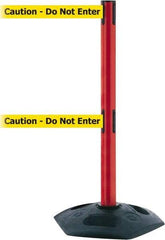 Tensator - 38" High, 2-1/2" Pole Diam, 4 Way Stanchion - 19" Base Diam, Octagon Recycled Rubber Base, Red Plastic Post, 13' x 2" Tape, Dual Line Tape, For Outdoor Use - Americas Industrial Supply