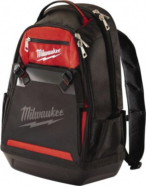 Milwaukee Tool - 35 Pocket Black & Red Ballistic Polyester Backpack Tool Bag - 9" Wide x 24" Deep x 15-13/32" High - Americas Industrial Supply