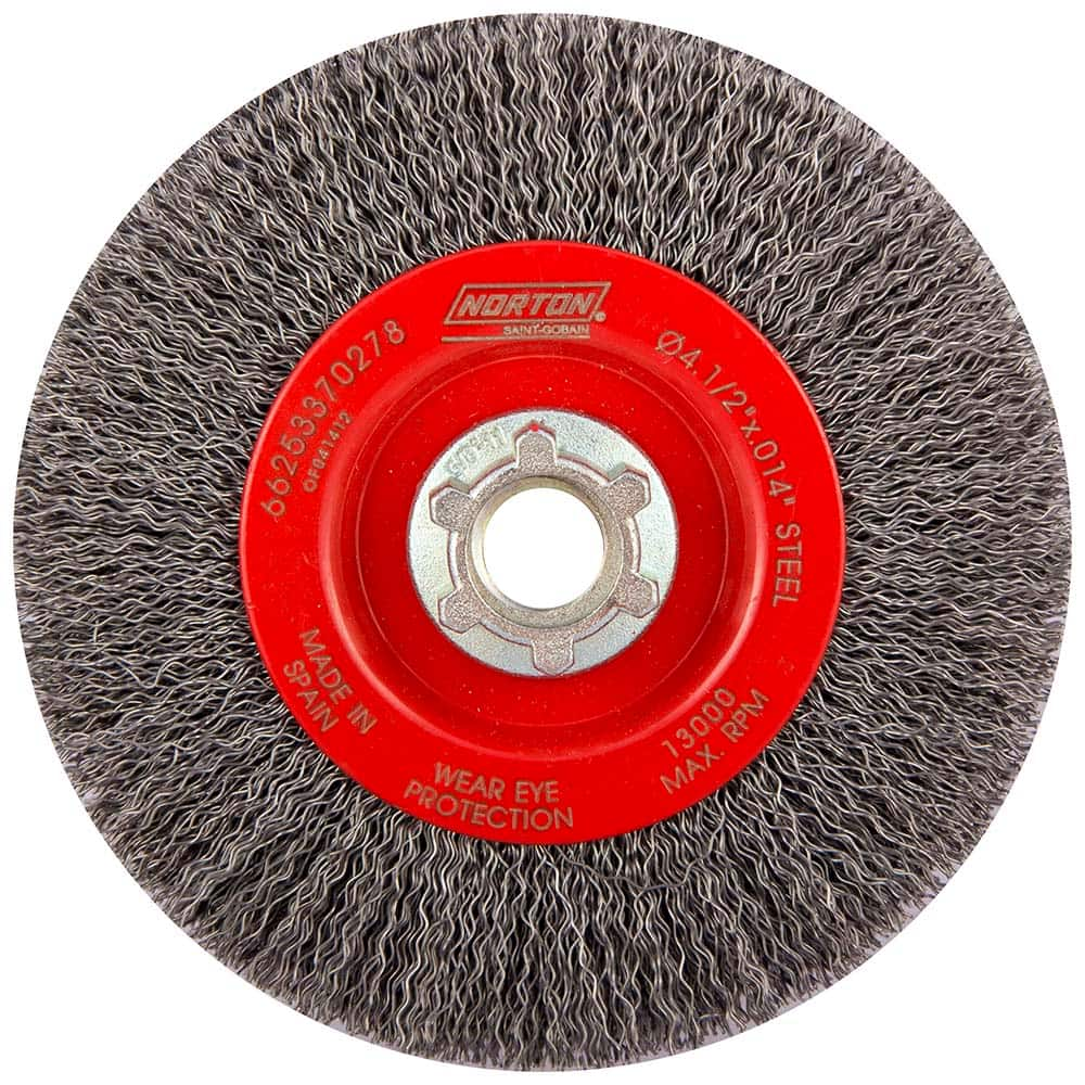 Norton - 4-1/2" OD, 5/8-11 Arbor Hole, Crimped Carbon Wheel Brush - Americas Industrial Supply