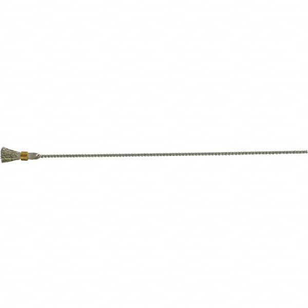 Brush Research Mfg. - 1/4" Diam Helical Stainless Steel Tube Brush - Single Spiral, 0.005" Filament Diam, 1/2" Brush Length, 8" OAL, 0.112" Diam Galvanized Steel Shank - Americas Industrial Supply