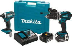 Makita - 18 Volt Cordless Tool Combination Kit - Includes 1/2" Hammer Drill/Driver & Impact Driver, Lithium-Ion Battery Included - Americas Industrial Supply