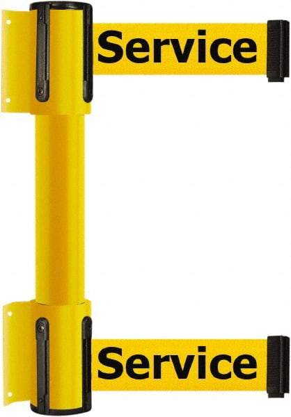 Tensator - 16.64" High x 89" Long x 3" Wide Barrier Dual Line Wall Mount - Steel, Yellow Powdercoat Finish, Yellow, Use with 898 Wall Receiver - Americas Industrial Supply