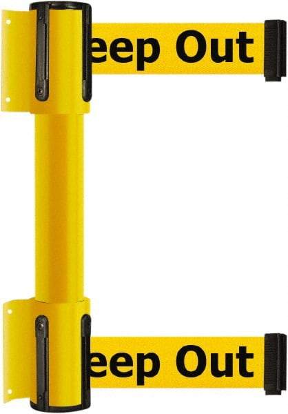 Tensator - 16.64" High x 156" Long x 3" Wide Barrier Dual Line Wall Mount - Steel, Yellow Powdercoat Finish, Yellow, Use with 898 Wall Receiver - Americas Industrial Supply